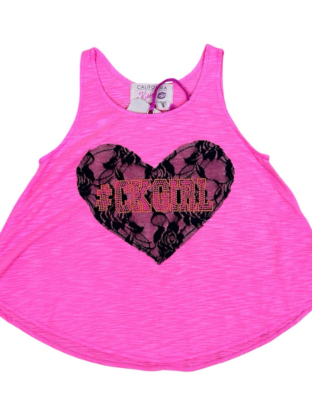 California Kisses Girls' Hot Pink Lace Heart Tank NWT